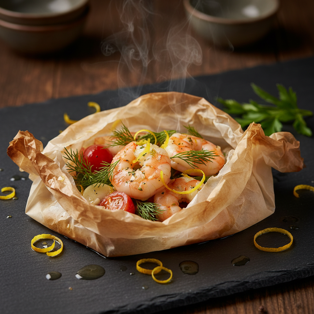 Herb-Infused Shrimp Papillote with Lemon Zest