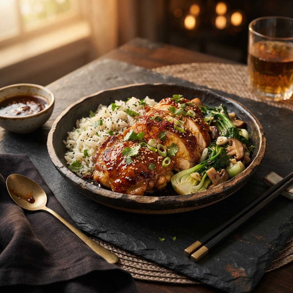 Saffron-Infused Chicken with Asian Plum Glaze