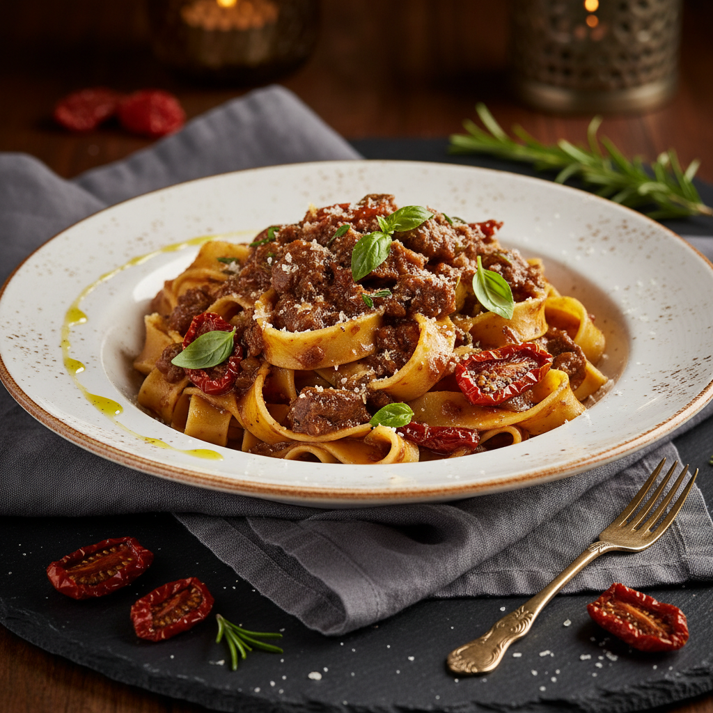 Pappardelle al Ragu di Agnello con Pomodori Secchi