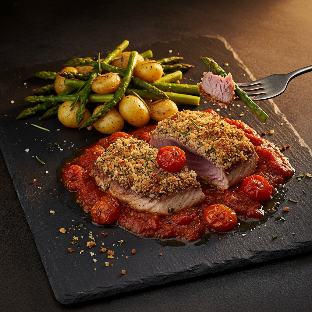 Tuna al Forno with Asparagus-Potato Medley