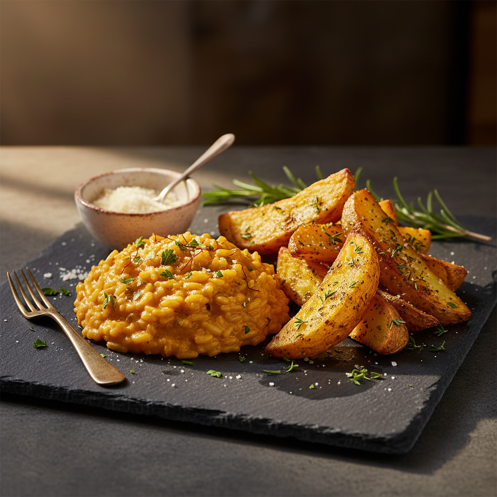 Saffron Risotto with Herbed Potato Wedges