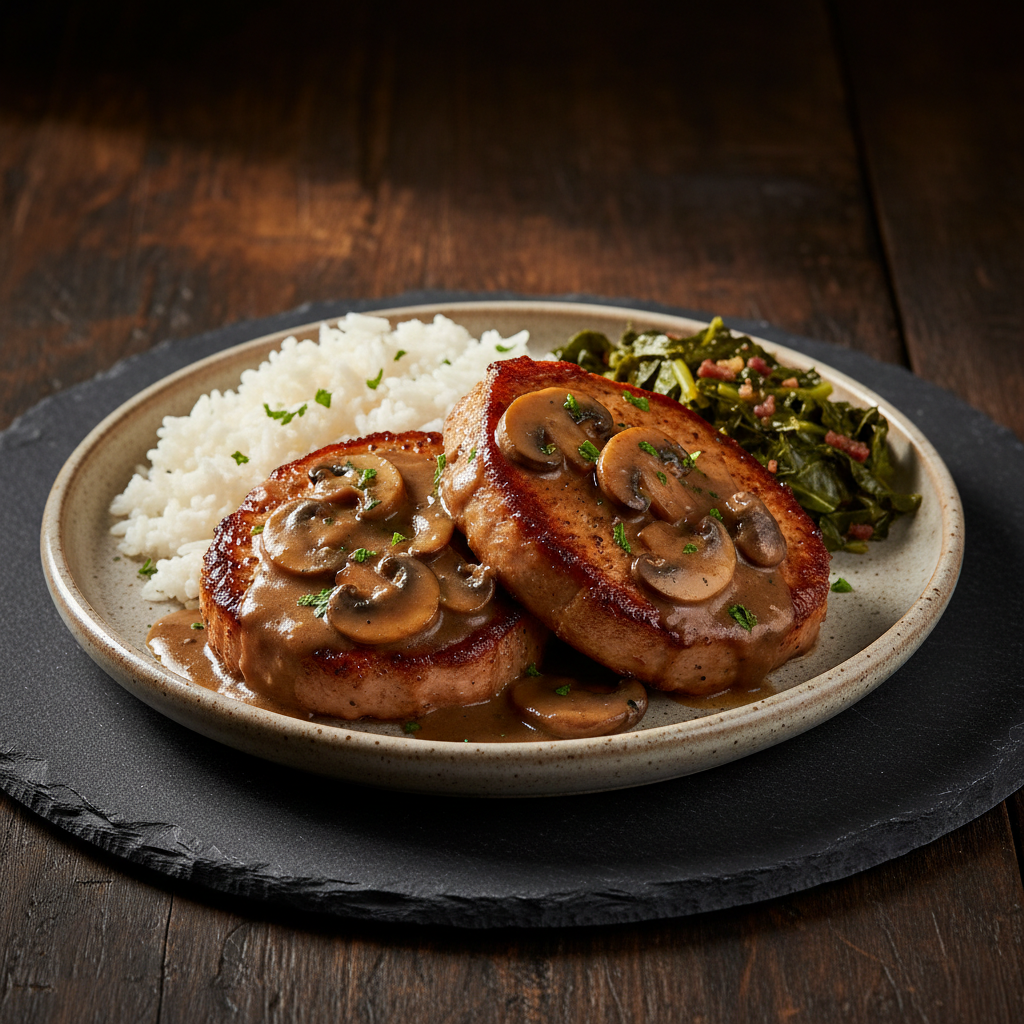 Southern Smothered Pork Chops with Mushroom Gravy