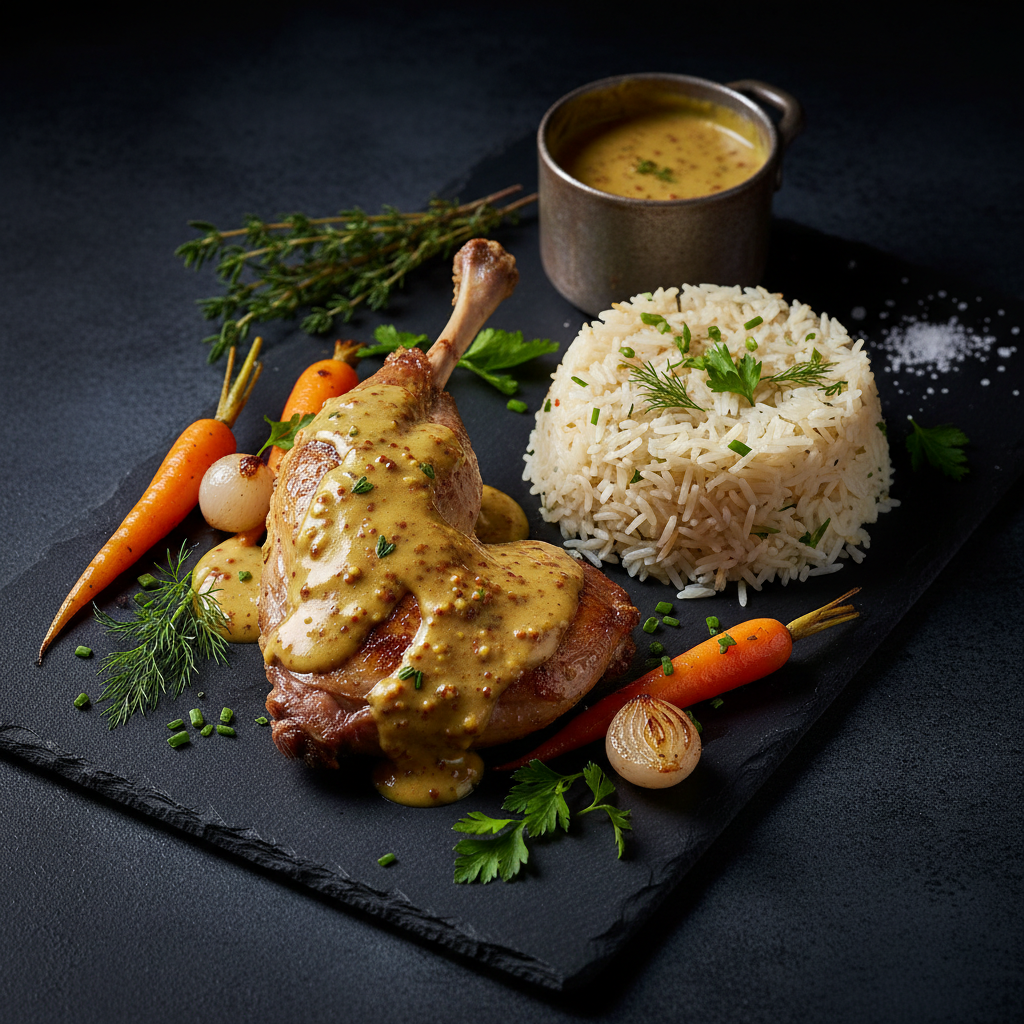 Lapin à la Moutarde with Herbed Rice