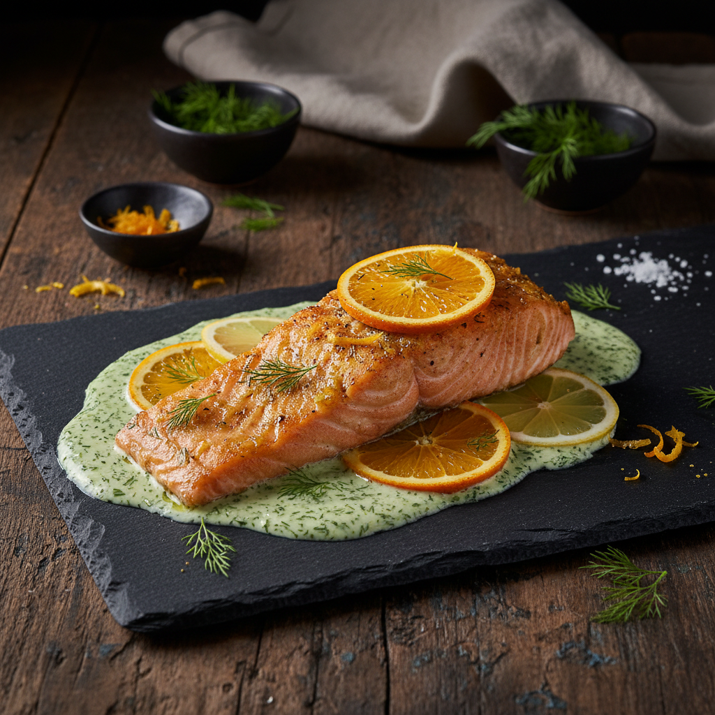 Nordic Citrus-Infused Salmon with Dill Sauce
