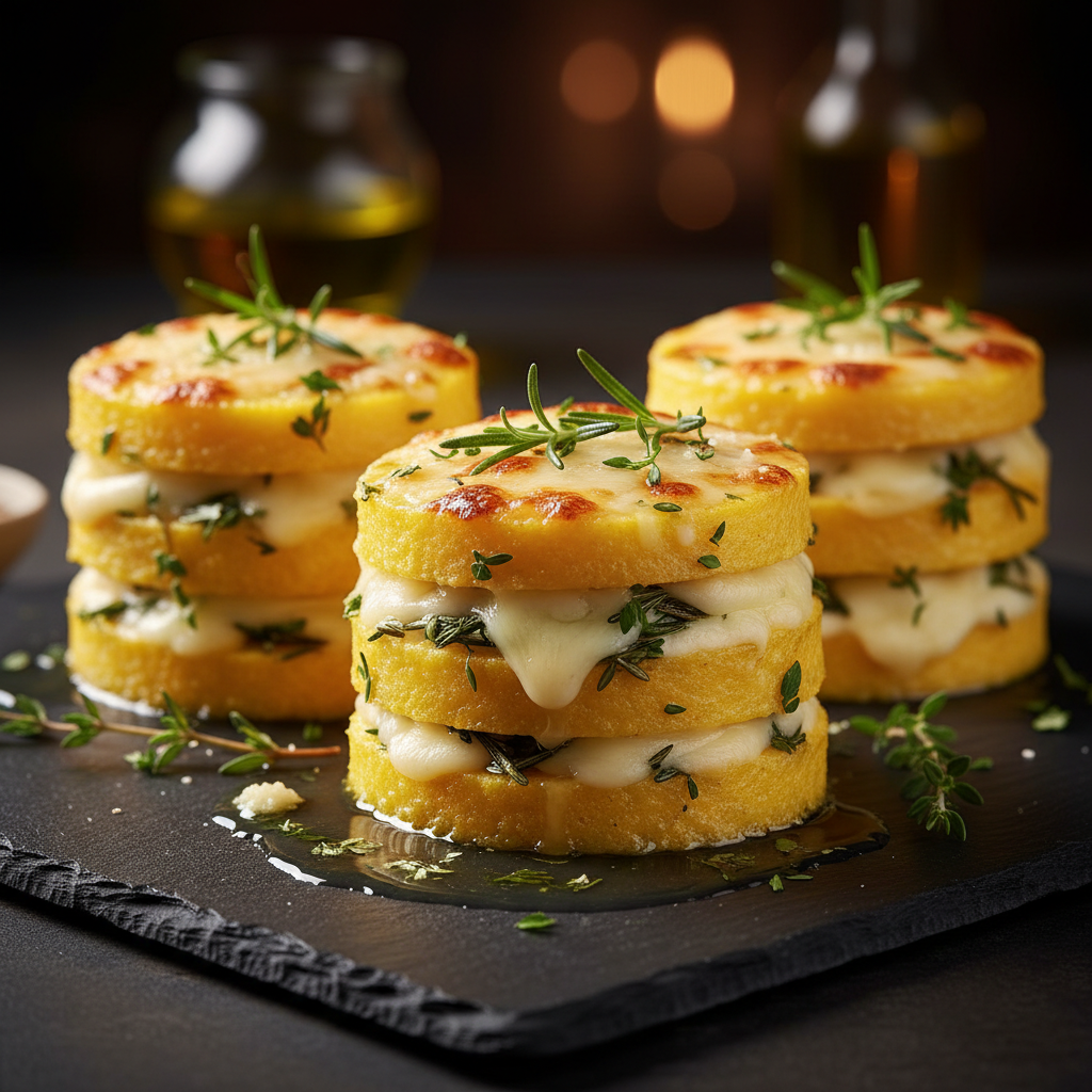 Golden Polenta Cheese Towers with Herb Infusion