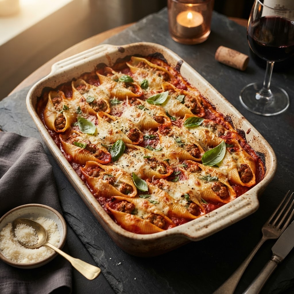 Sausage-Stuffed Shells in Rich Tomato Sauce