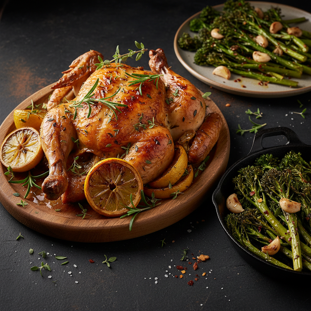Herb-Infused Lemon Chicken with Garlic Roasted Broccolini