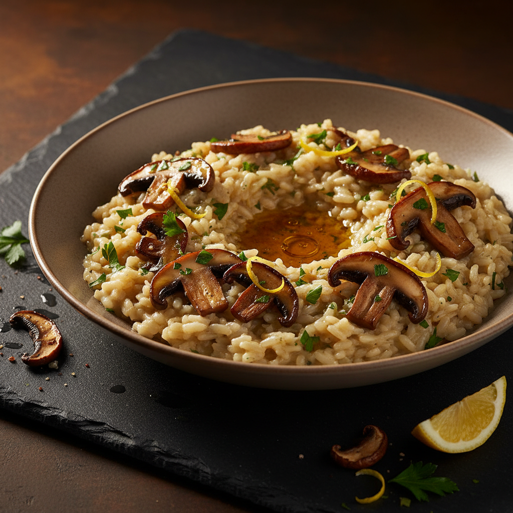 Porcini Mushroom and Lemon Risotto with Pinot Grigio Essence