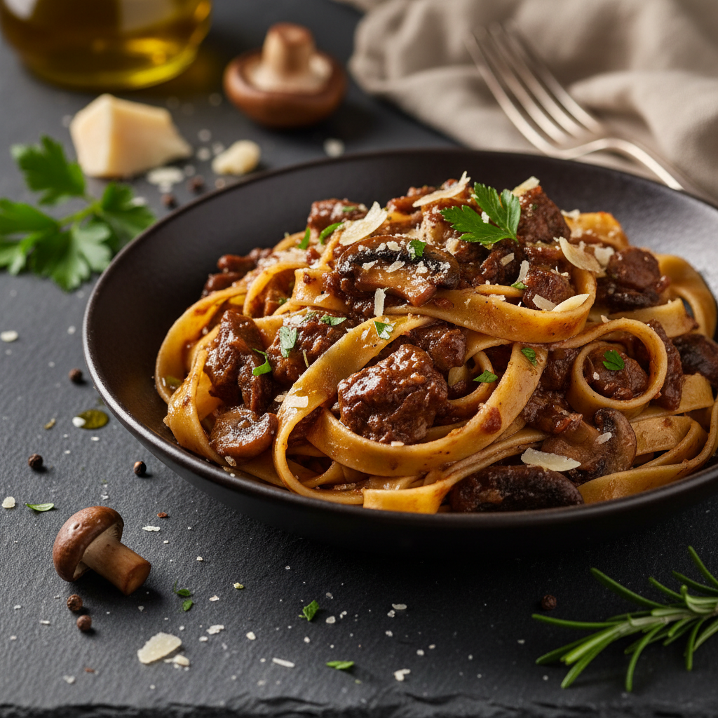 Rustic Beef Pappardelle with Wild Mushroom Ragu
