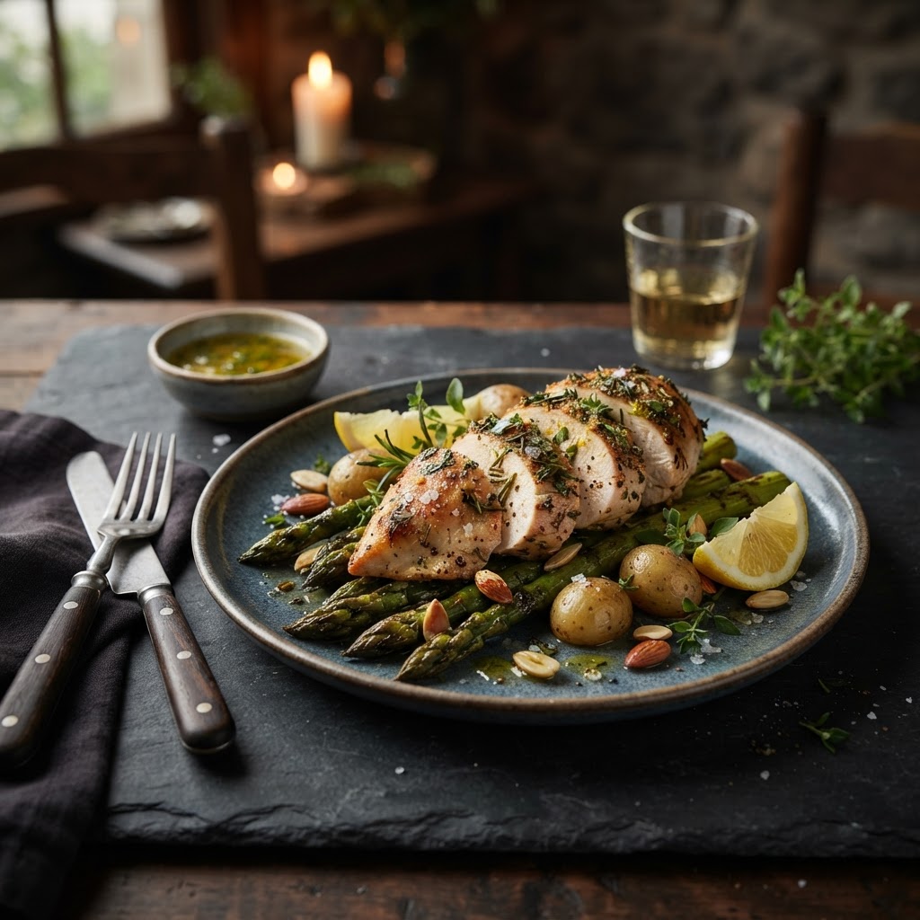 Herb-Encrusted Lemon Chicken with Roasted Asparagus