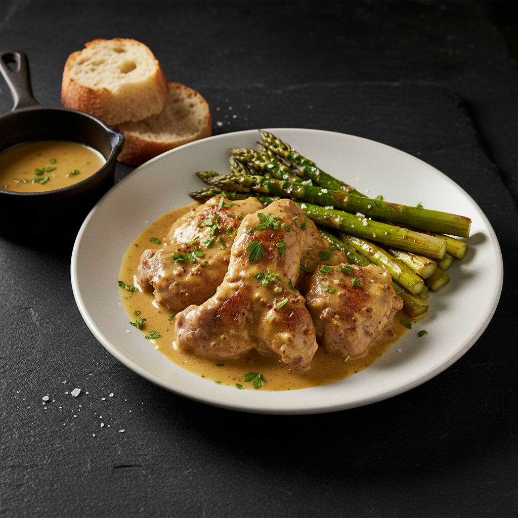 Rabbit à la Moutarde with Roasted Asparagus