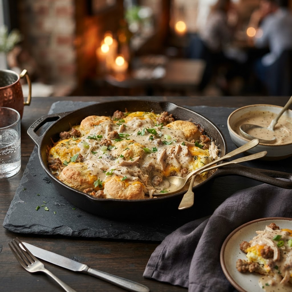 Southern Sausage & Egg Bake with Creamy Chicken Gravy