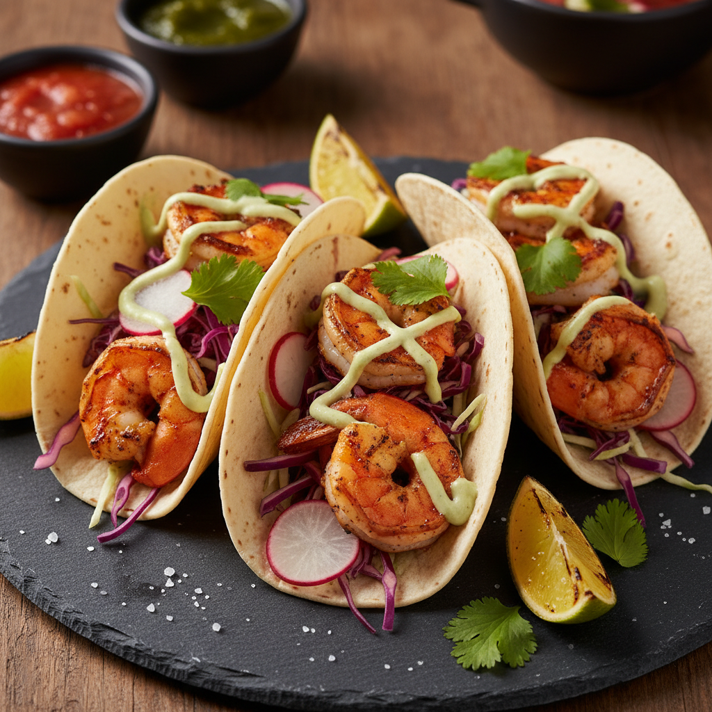 Grilled Shrimp Tacos with Lime Aioli Drizzle