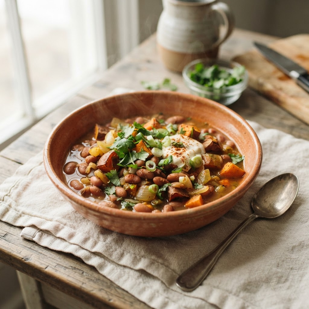 Slow-Cooked Pinto Beans and Sweet Potato Bowls