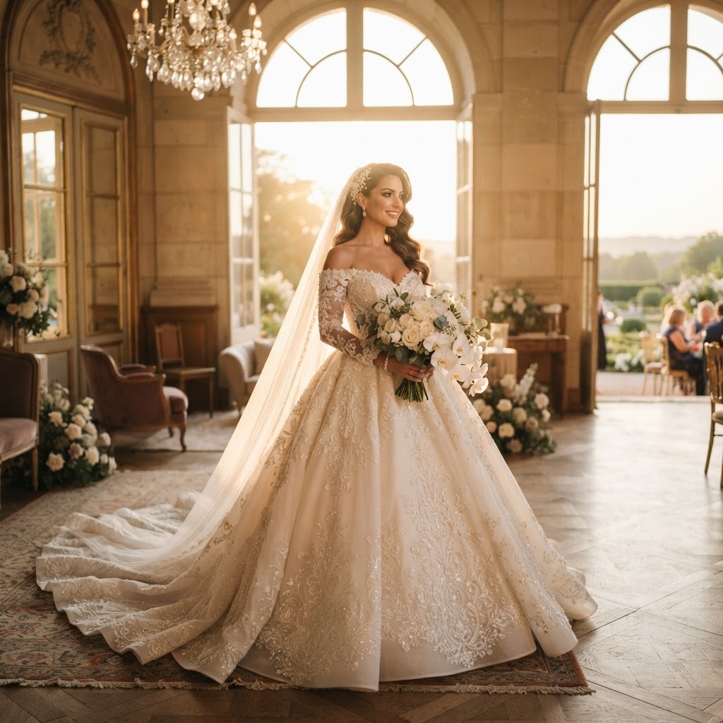 Bride in couture wedding dress