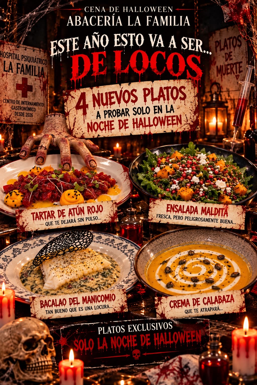 Cena de Halloween y decoración del hospital psiquiátrico de Abacería La Familia (7 de 7)