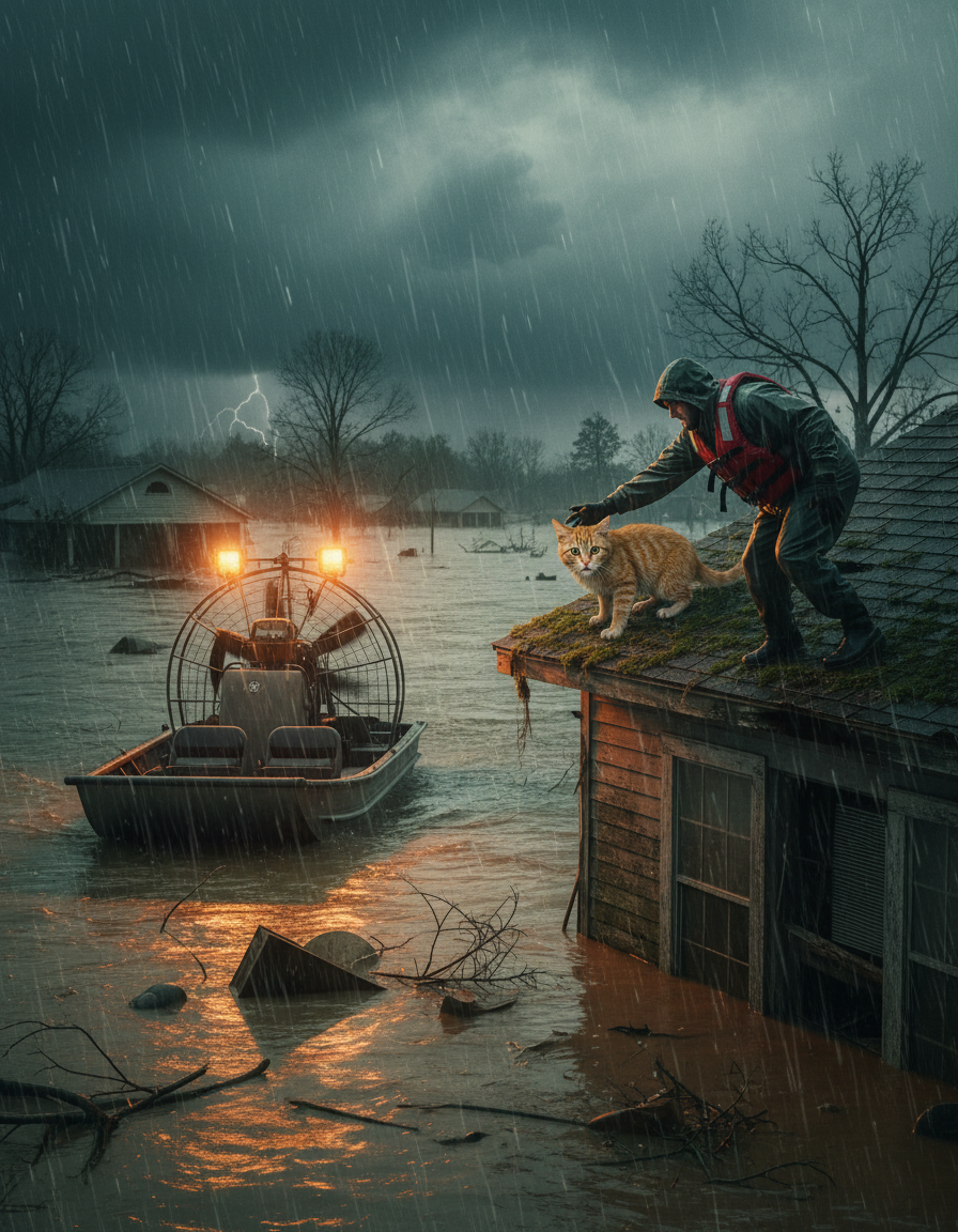 Cat rescue from flooded area