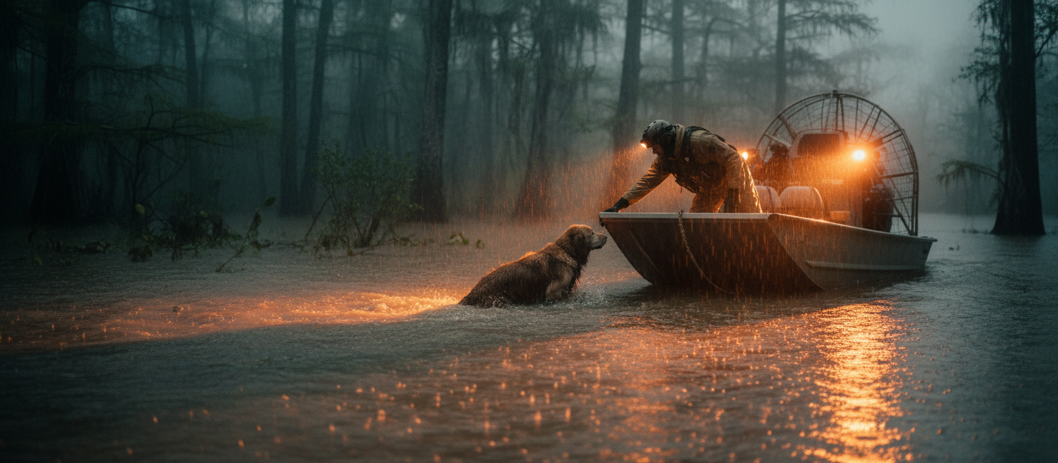 Animal rescue operation during flood