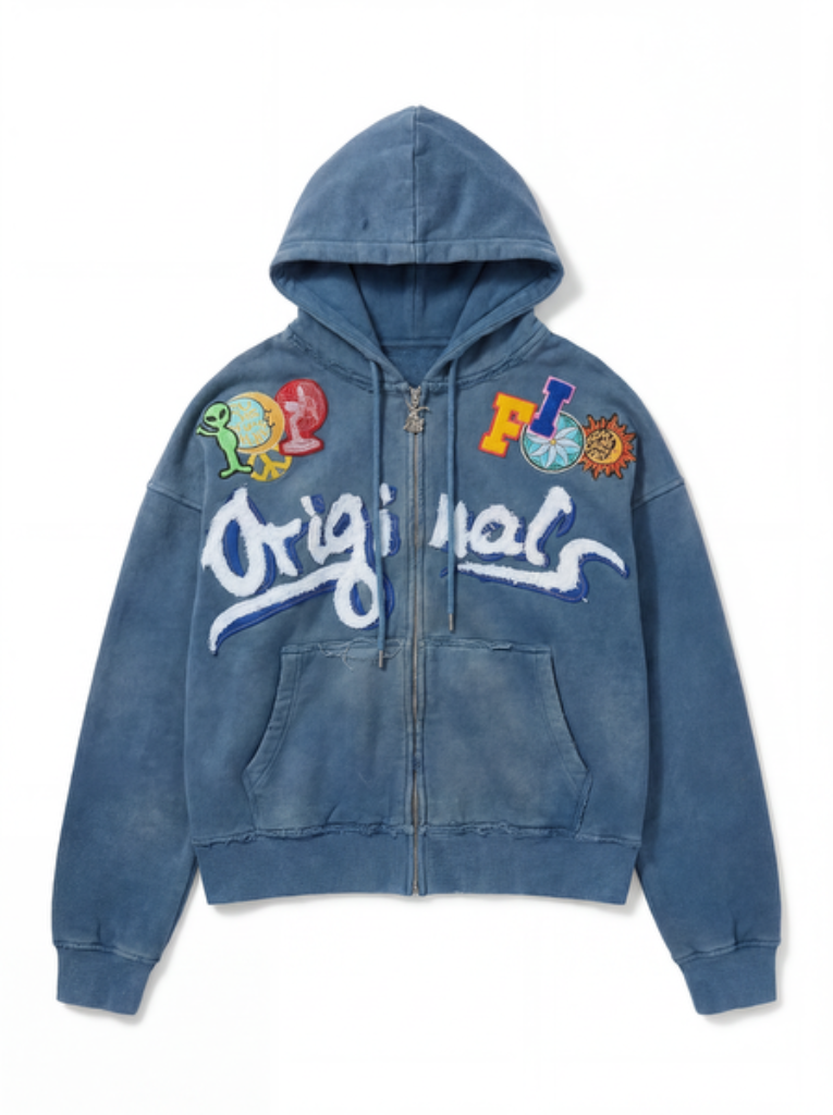 Originals Patch Zip Hoodie — Washed Indigo