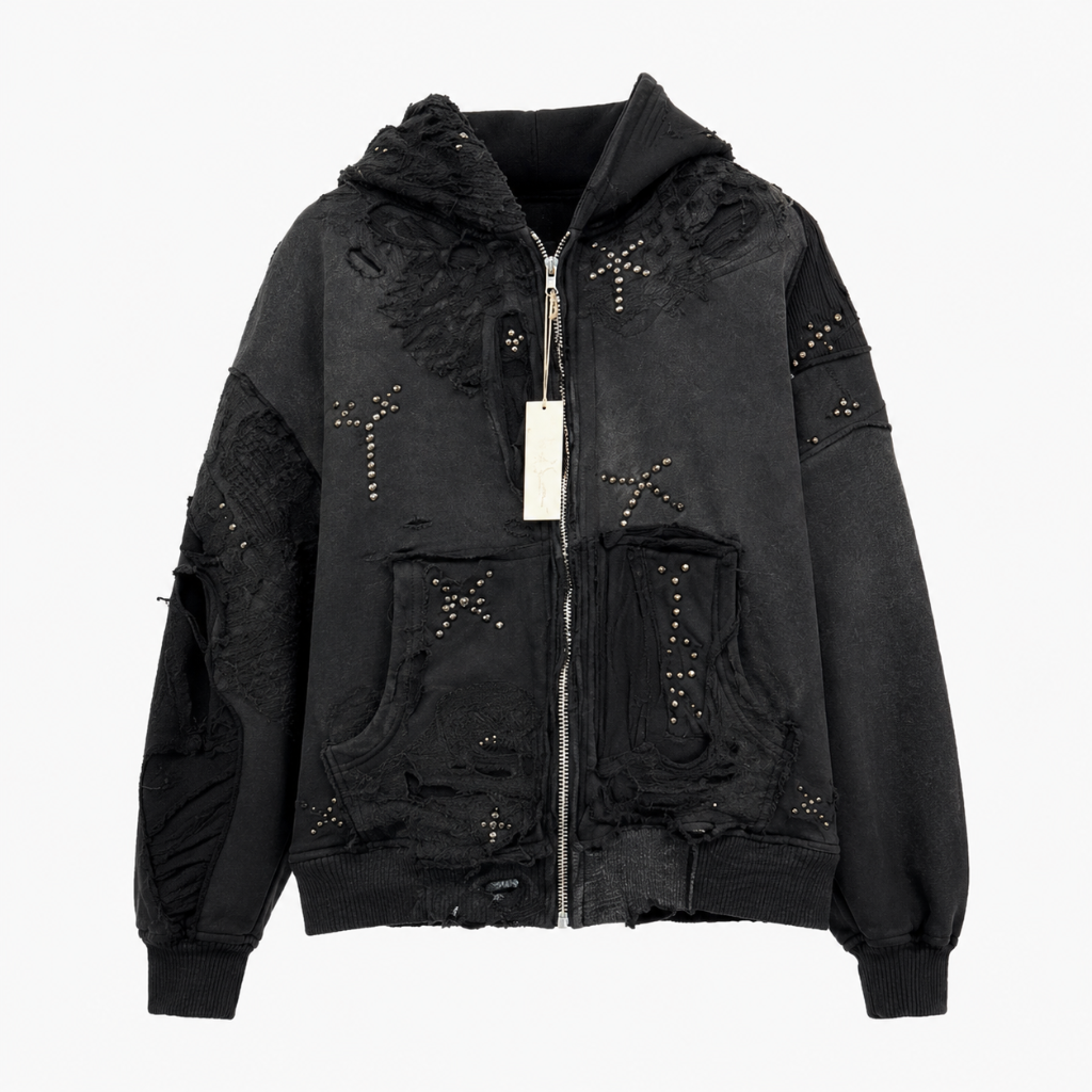 Cross Stud Destroyed Hoodie