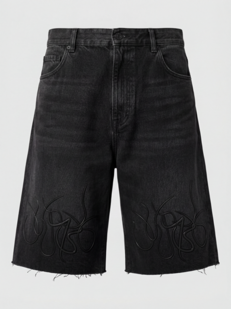 Black Flame Denim Shorts