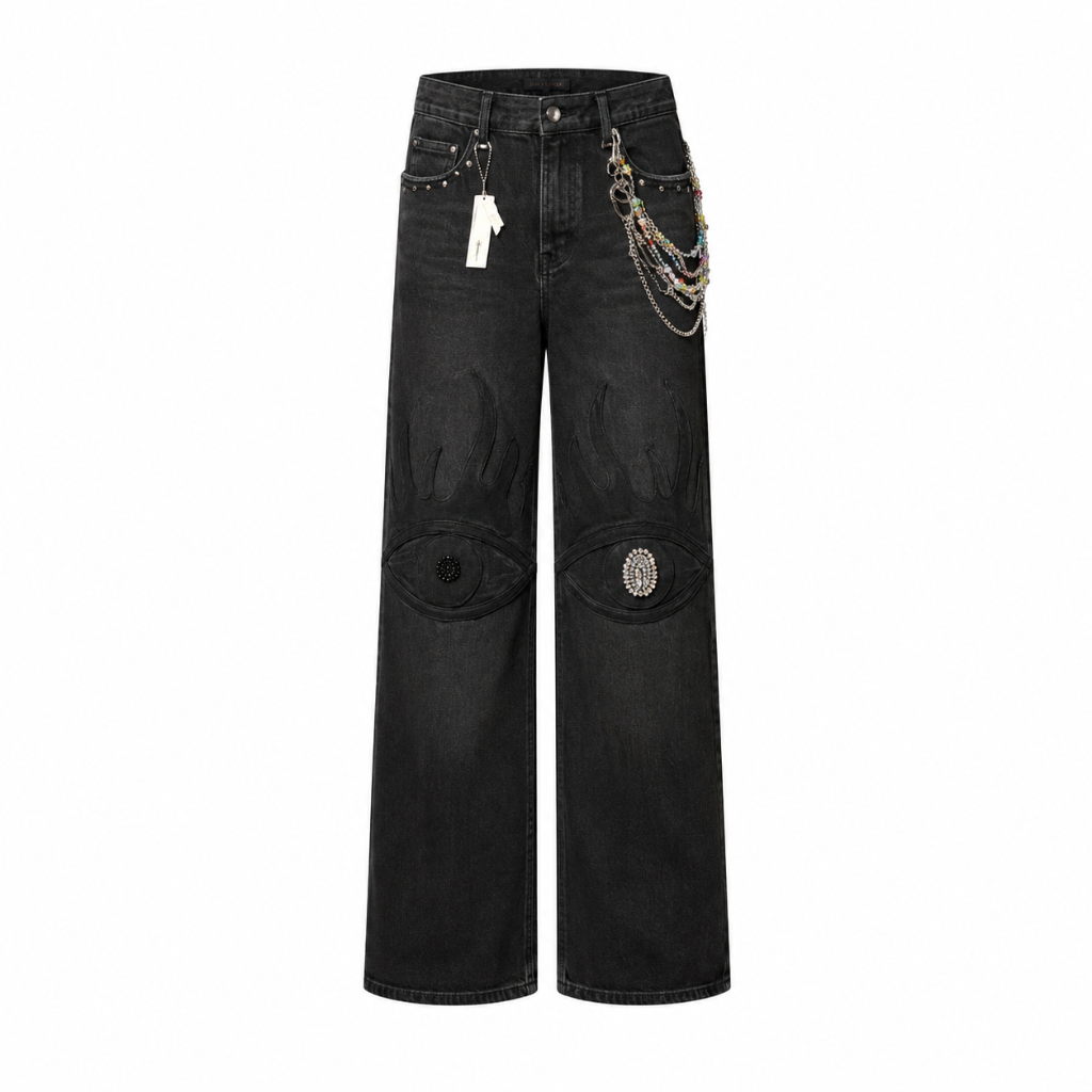 Evil Eye Wide Leg Denim — Black