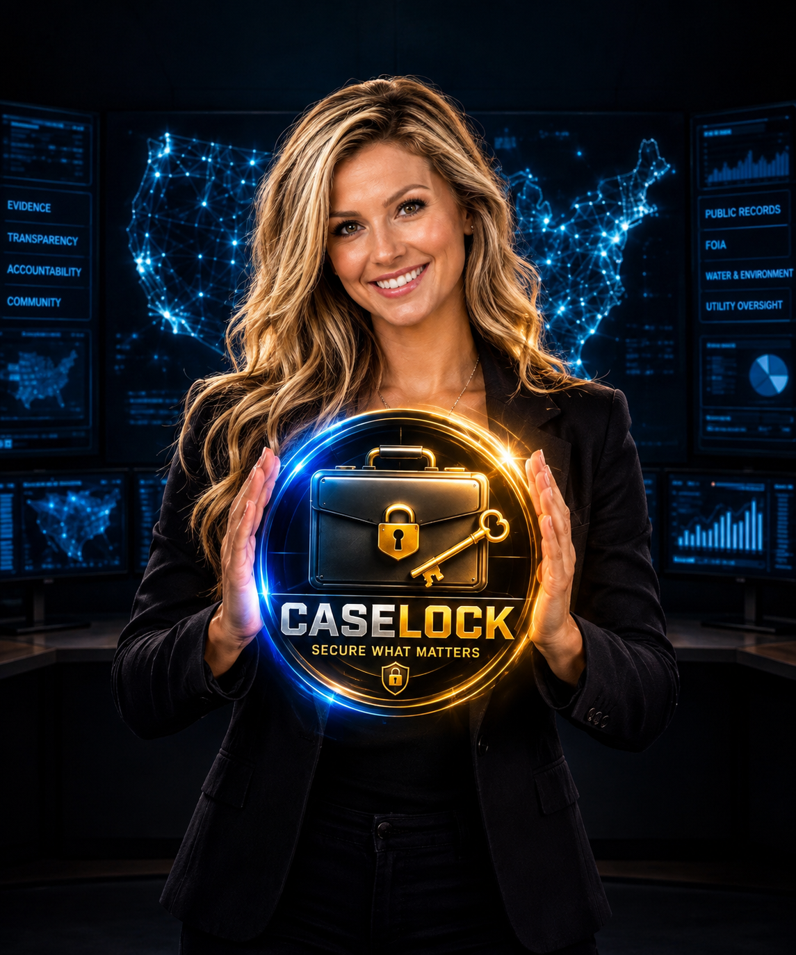 Case holding the glowing CaseLock logo