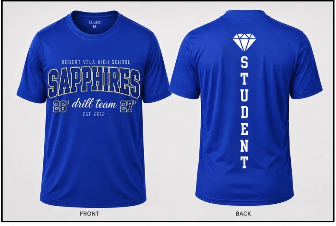 Sapphires royal blue fan shirt sample — front and back