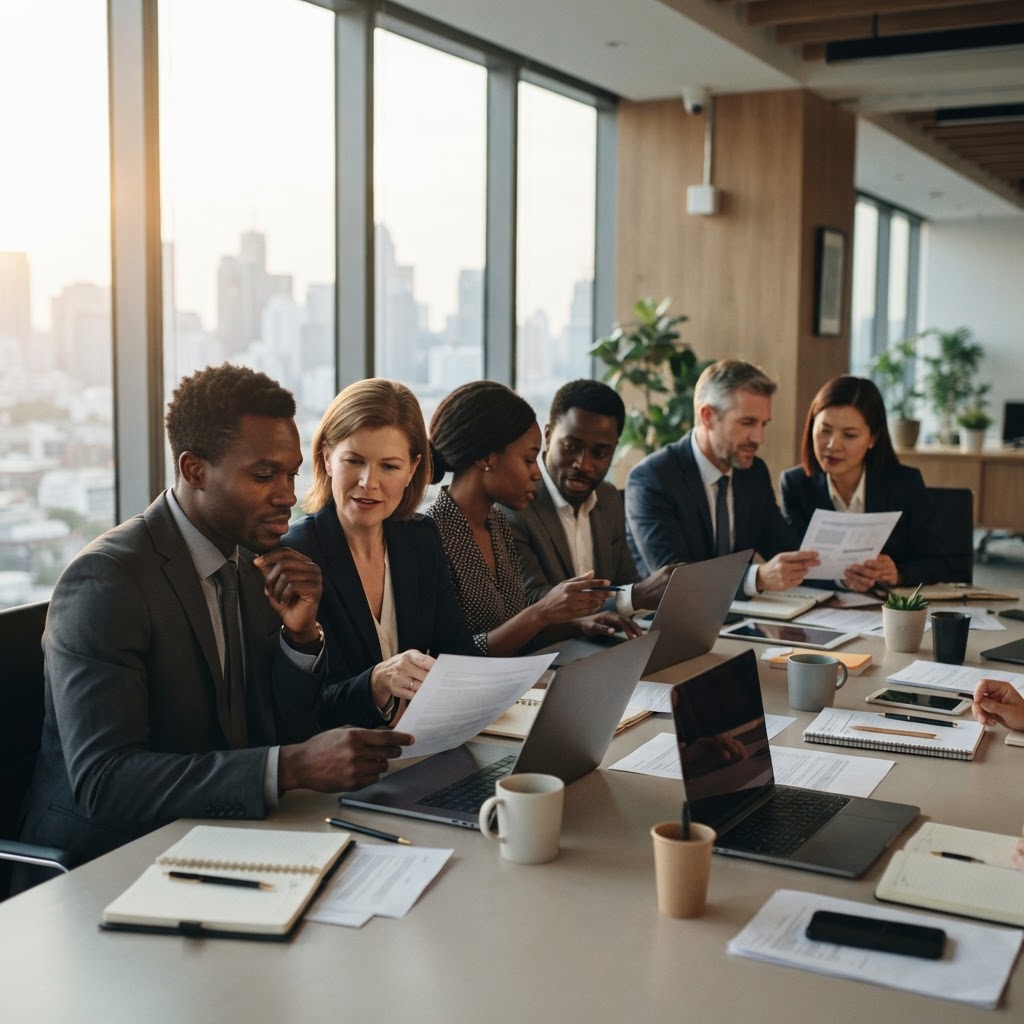 Business professionals collaborating