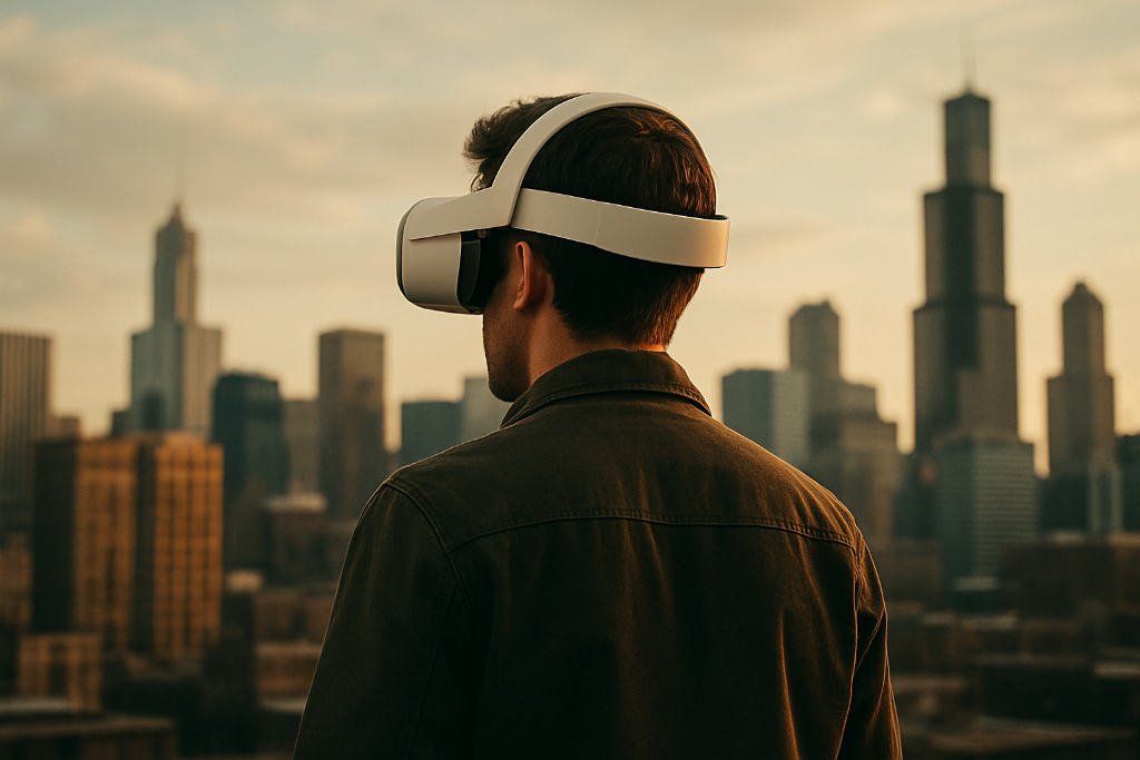 Personne avec casque de réalité virtuelle