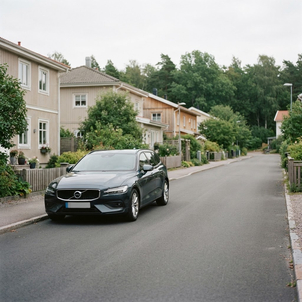 Moderne stasjonsvogn parkert på en rolig gate i dagslys
