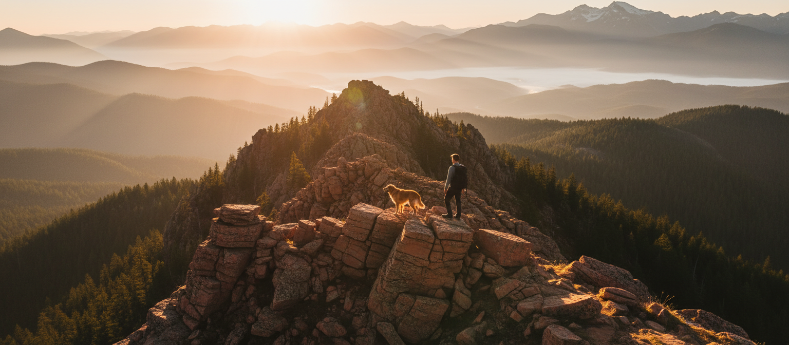 Owner hiking with dog