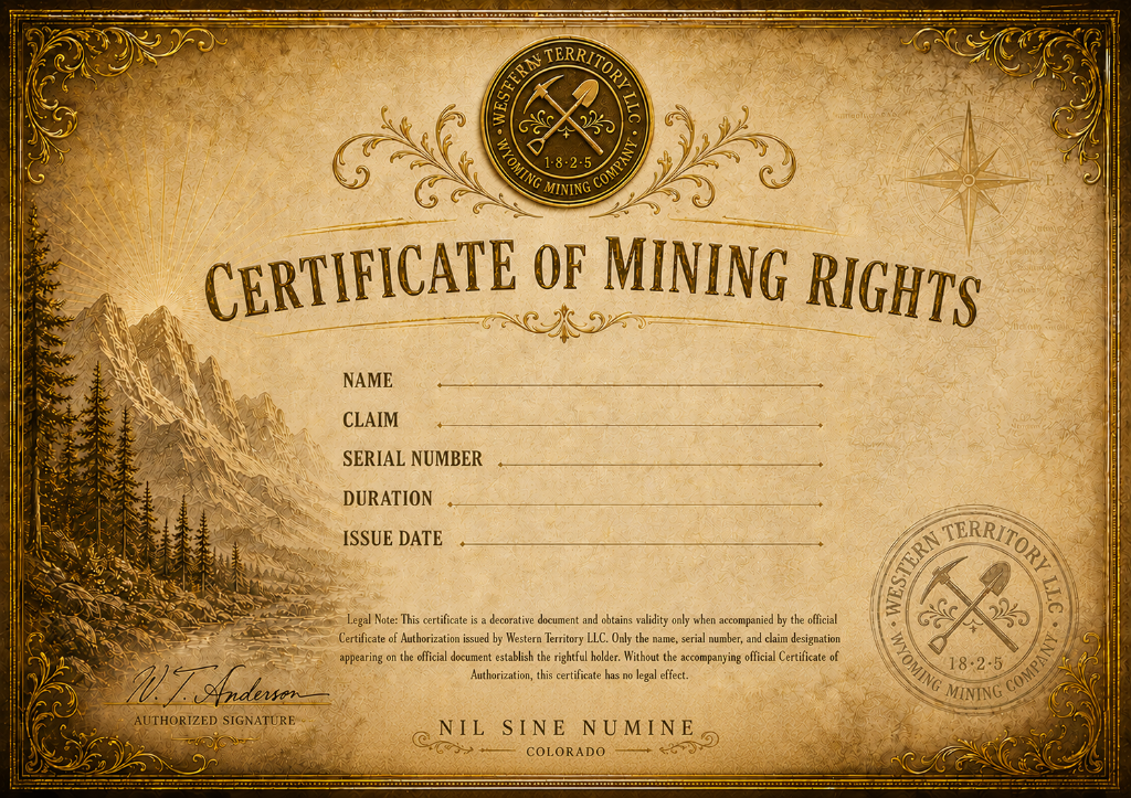 Certificate of Mining Rights — Meine Goldminenlizenz