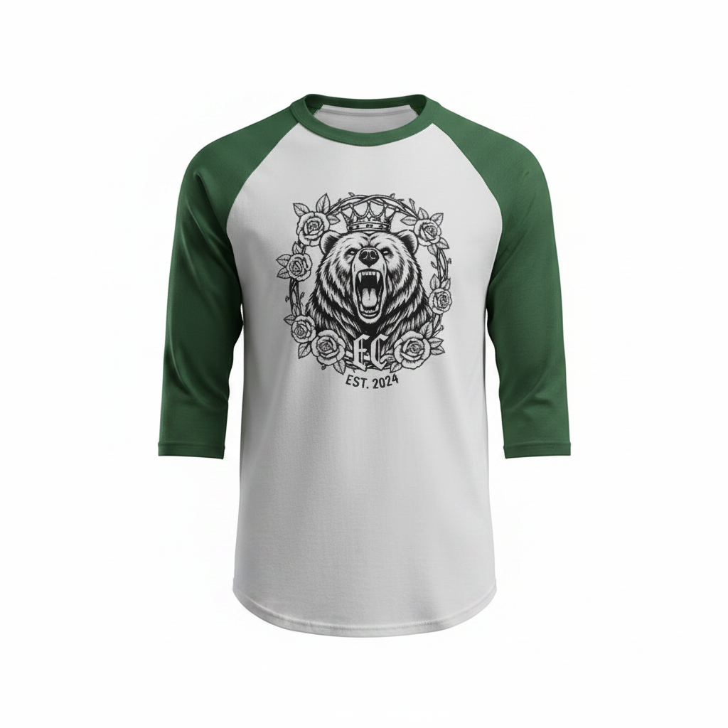 EC Grizzly Crown 3/4 Baseball Tee — Forest/White