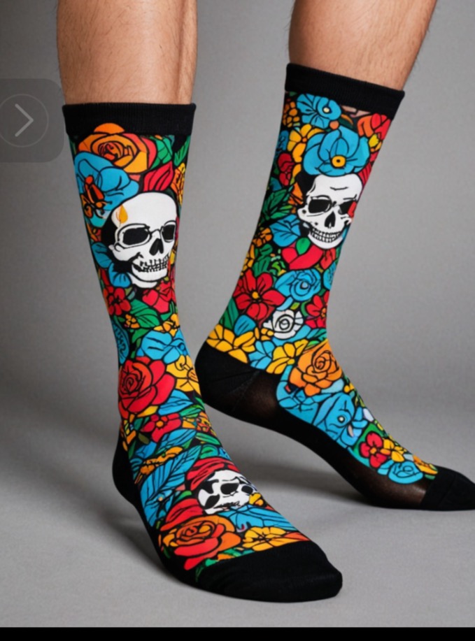 Floral Skull Crew Sock — Black