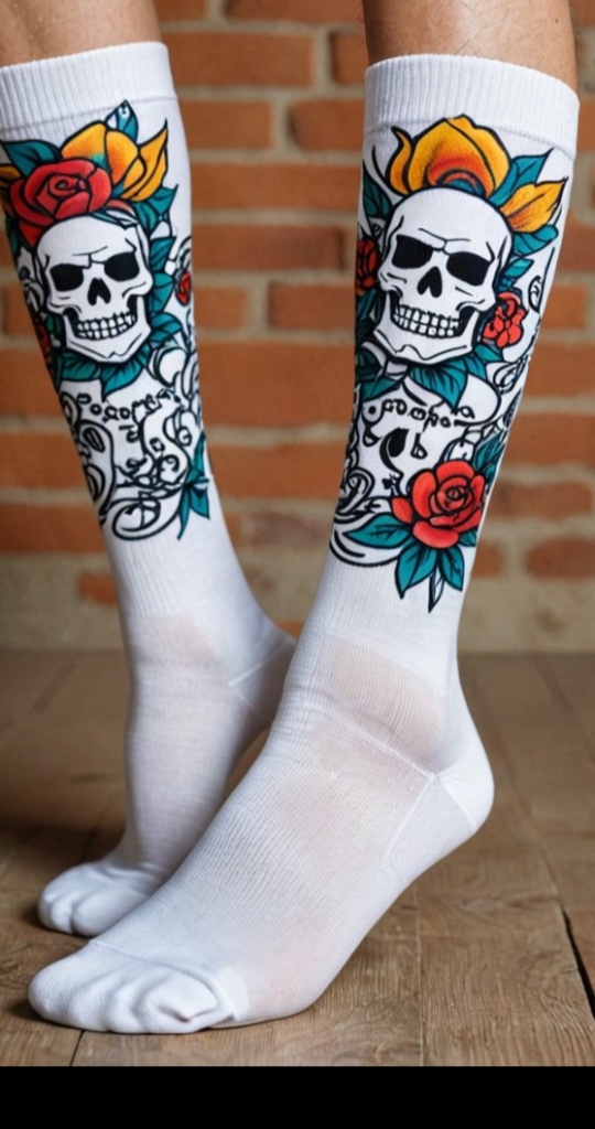 Skull Flash Crew Sock — White
