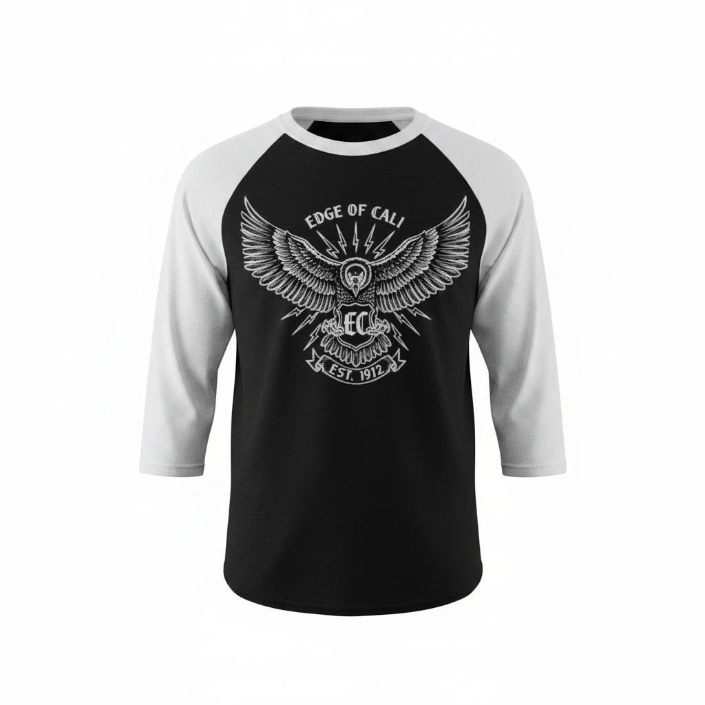 EC Star & Crown 3/4 Baseball Tee — Black/White