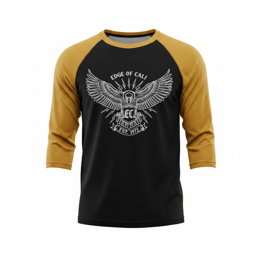EC Star & Crown 3/4 Baseball Tee — Yellow/Black