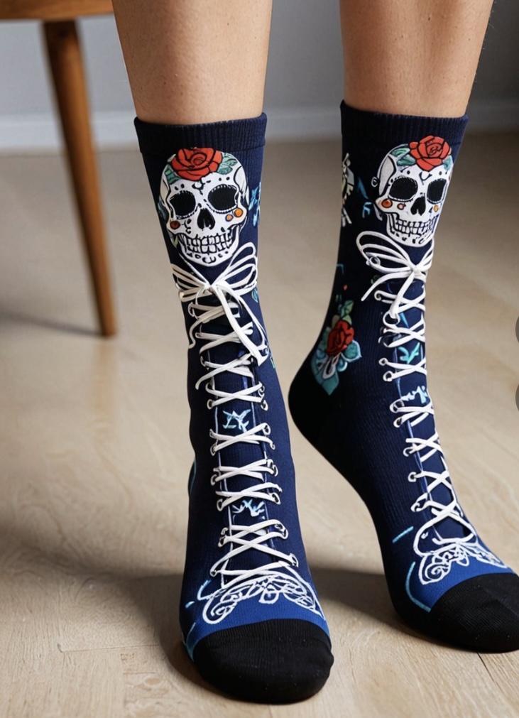 Sugar Skull Lace-Up Crew — Navy