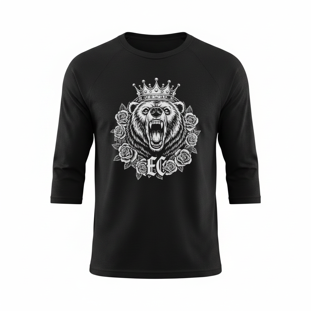 EC Grizzly Crown 3/4 Baseball Tee — Black/White