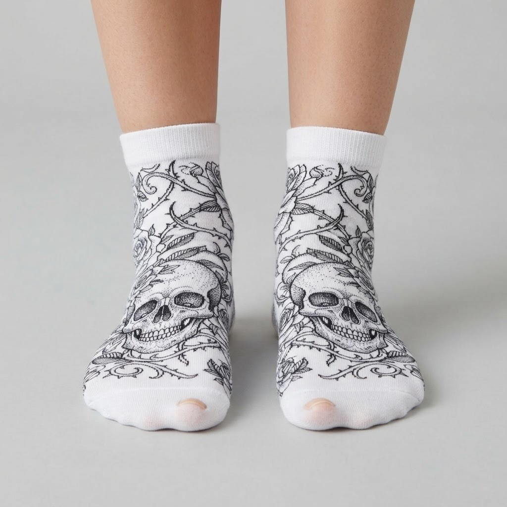 Tattoo Art Ankle Sock — White