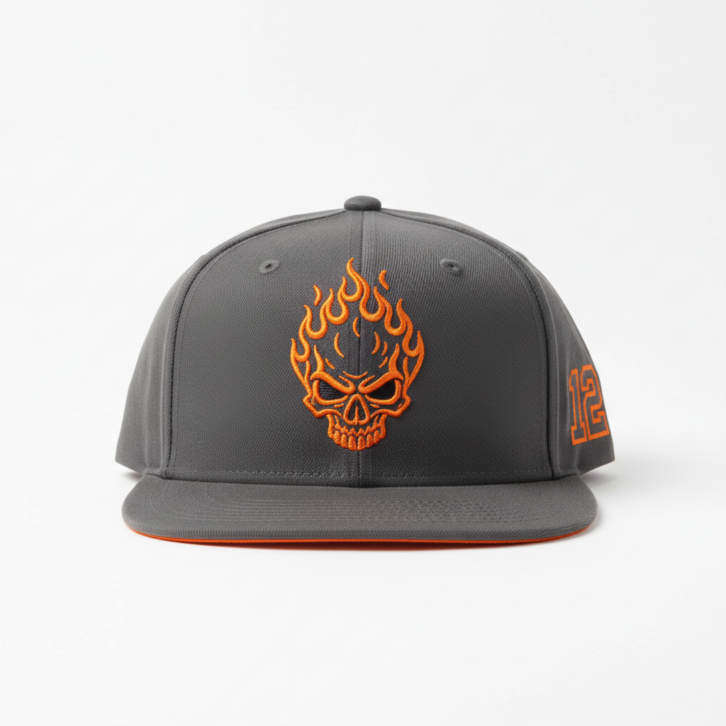 Skull Flame Snapback — Charcoal #12