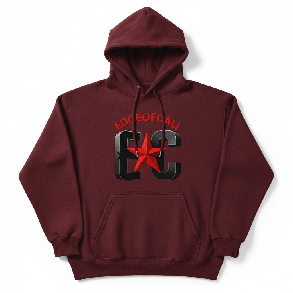 EdgeOfCali Hoodie Burgundy | 3D Red Logo