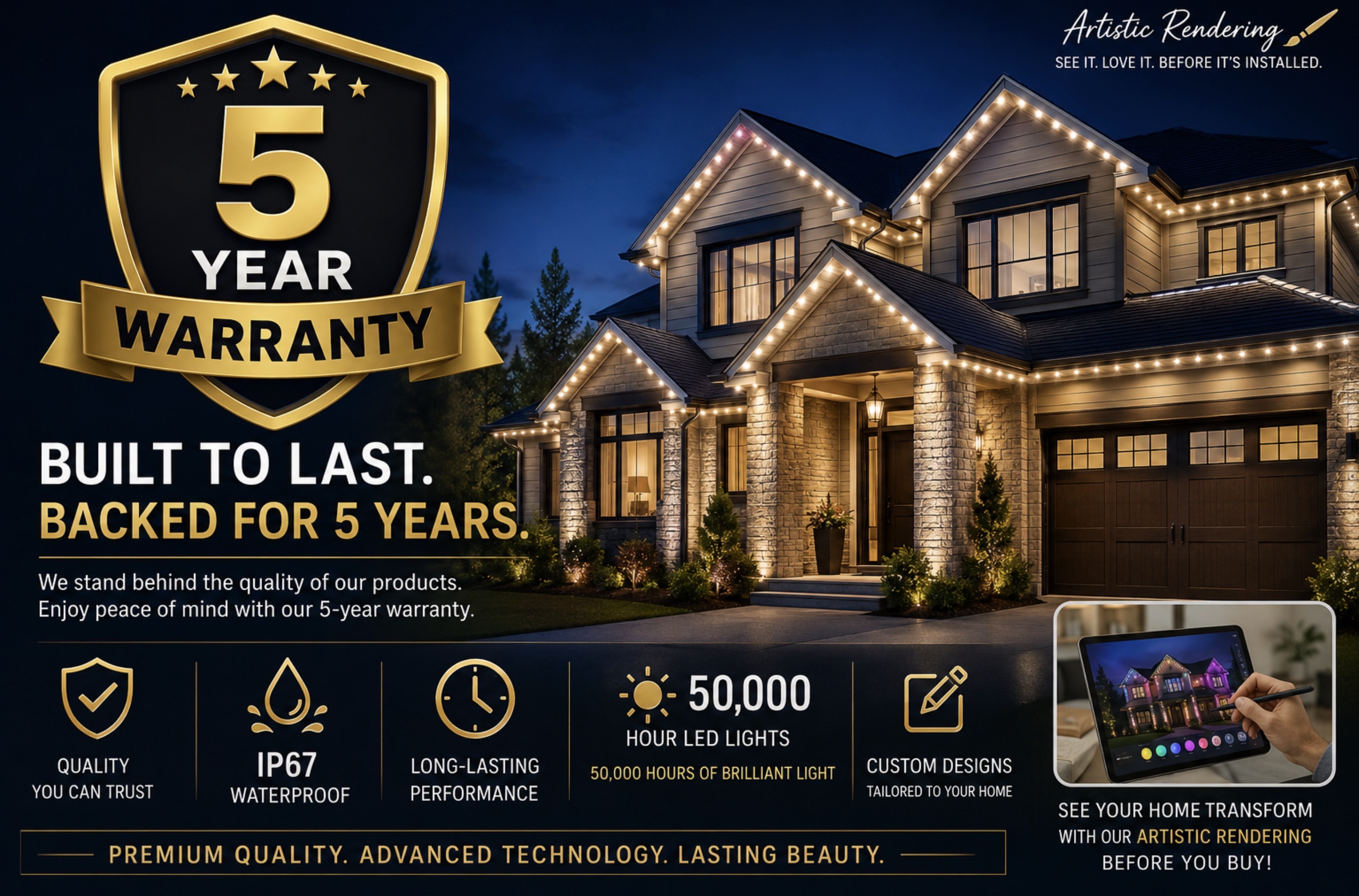 Five-year warranty and permanent lighting durability details