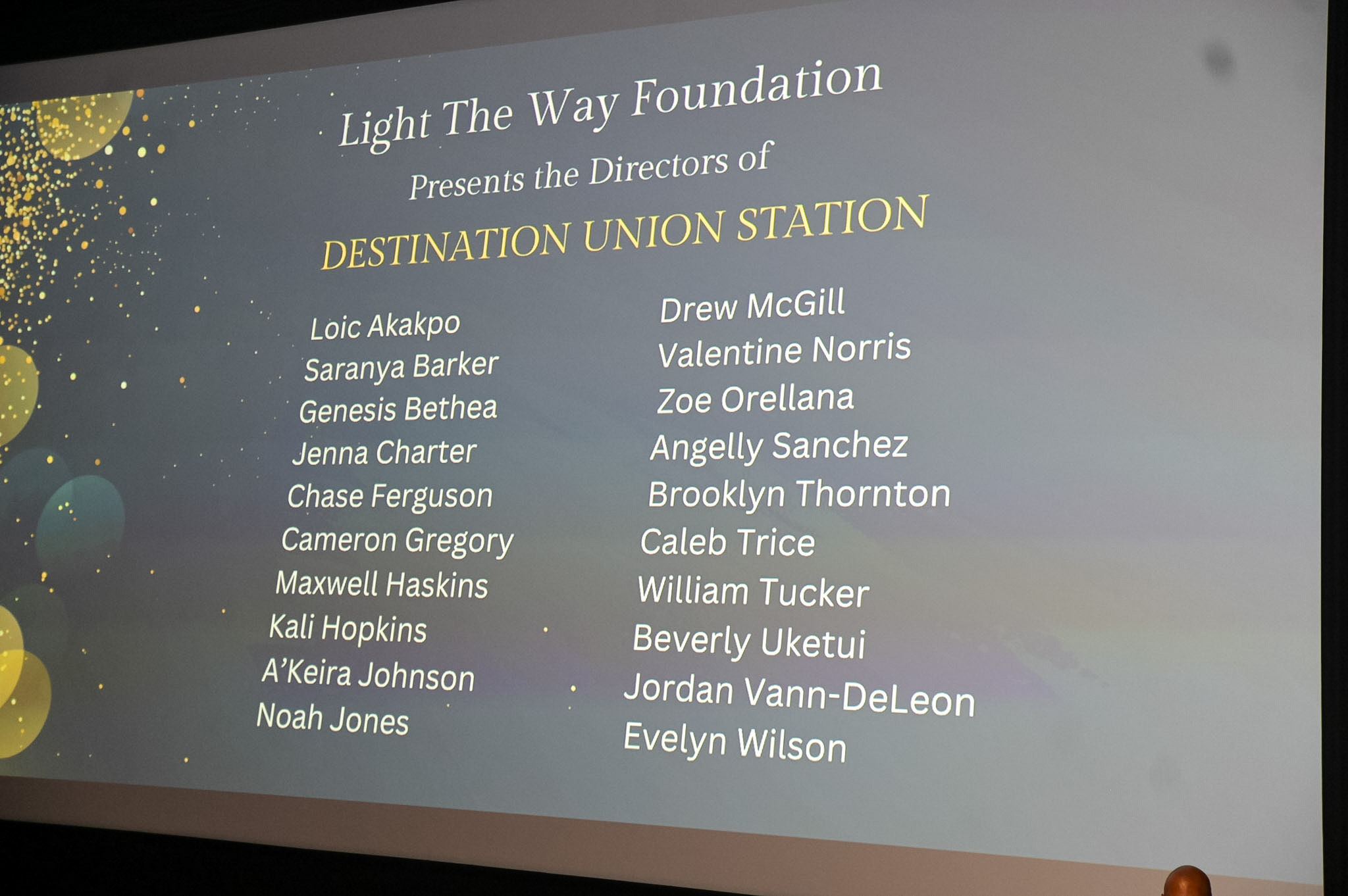 Slide listing the Directors of Destination Union Station at the 2026 Premiere