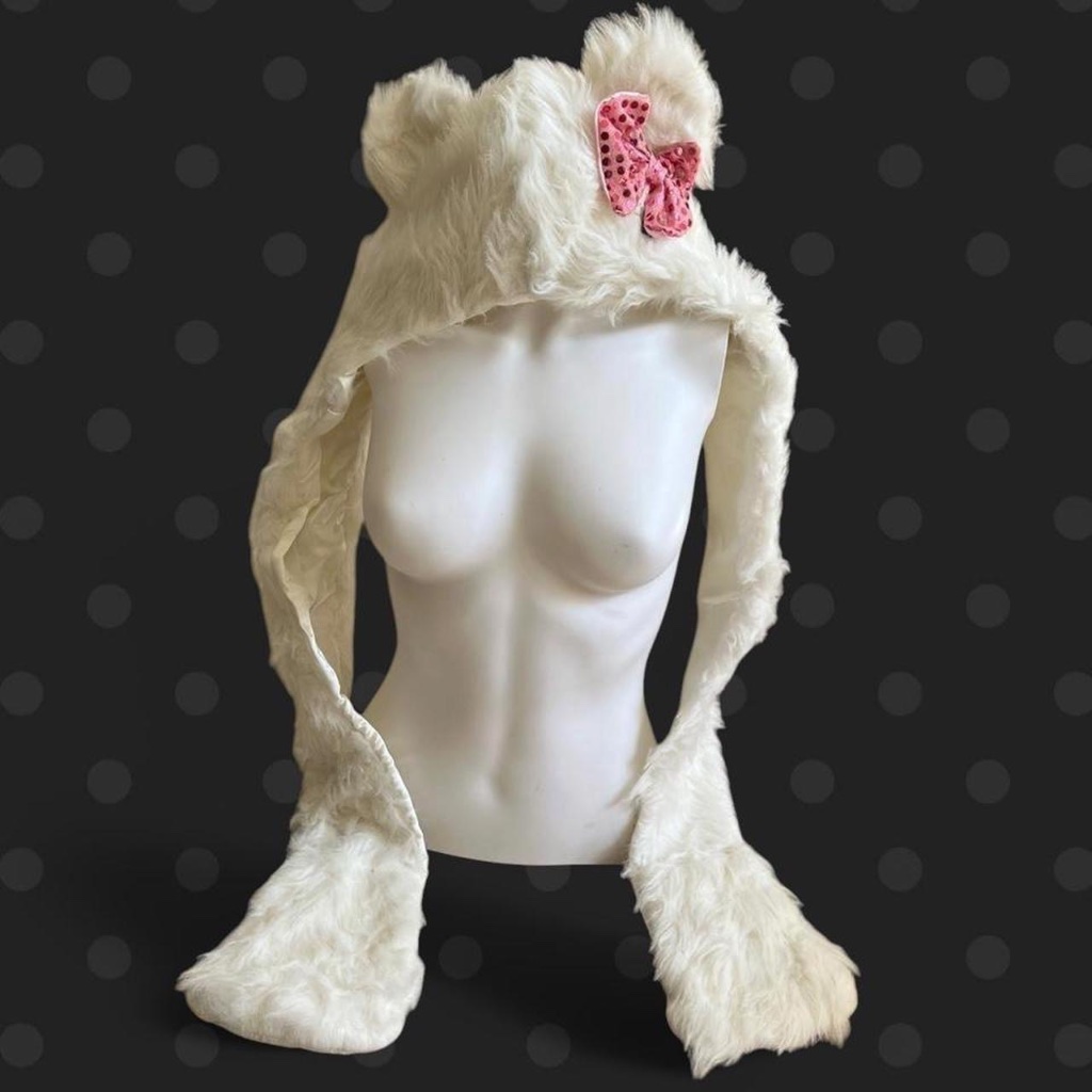 Fluffy White Bear Hood With Bow