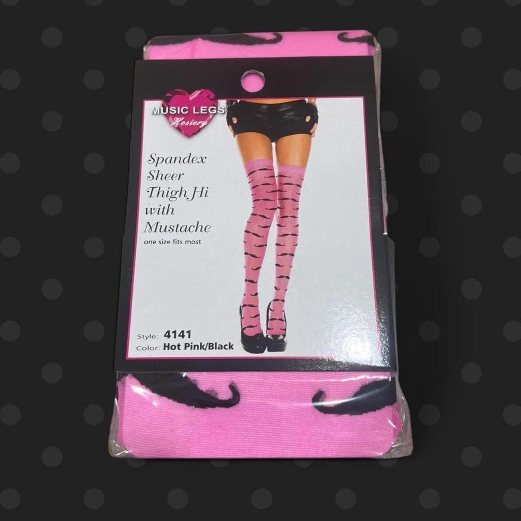 Mustache Thigh High Leggings - Pink
