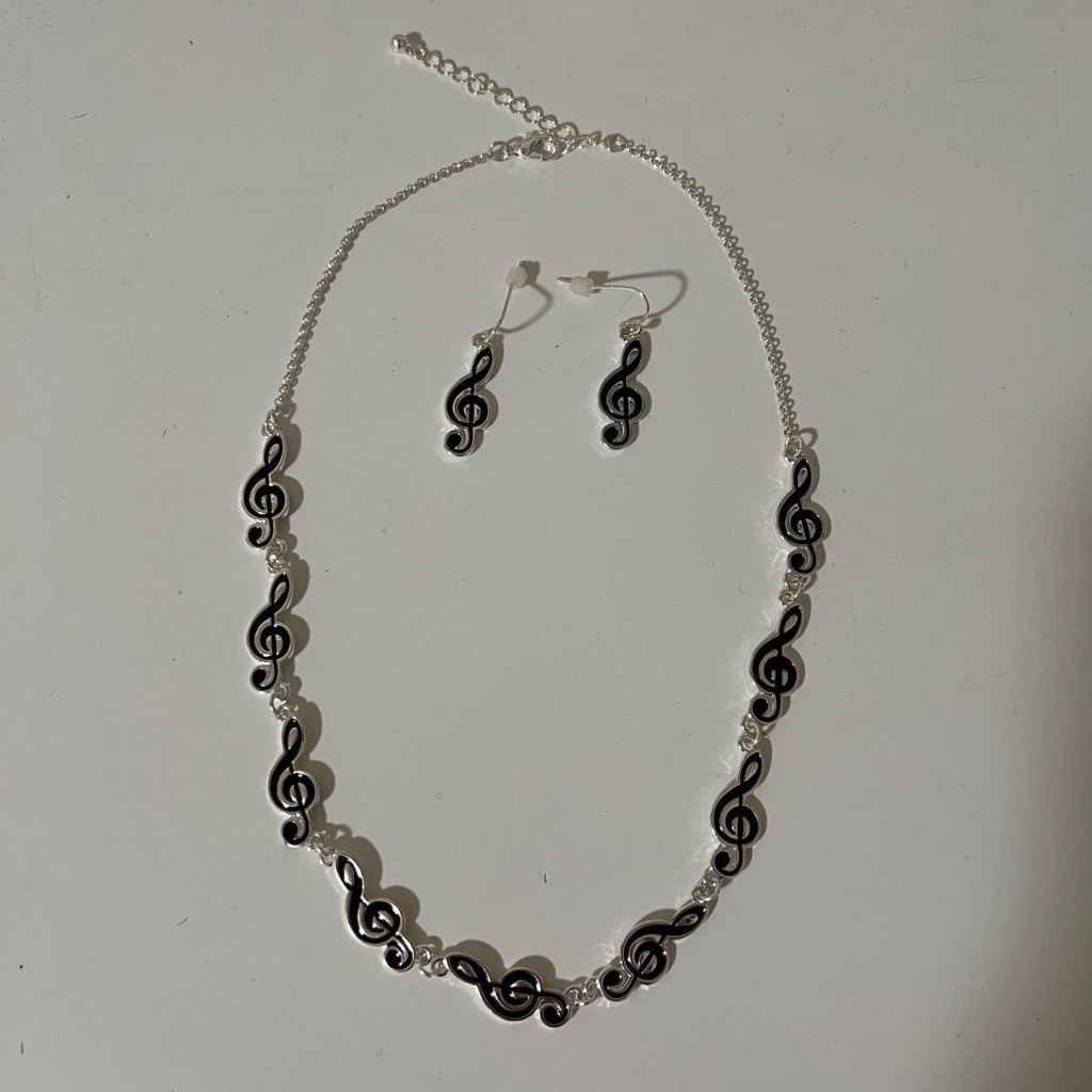 Treble Clef Music Necklace & Earrings Set