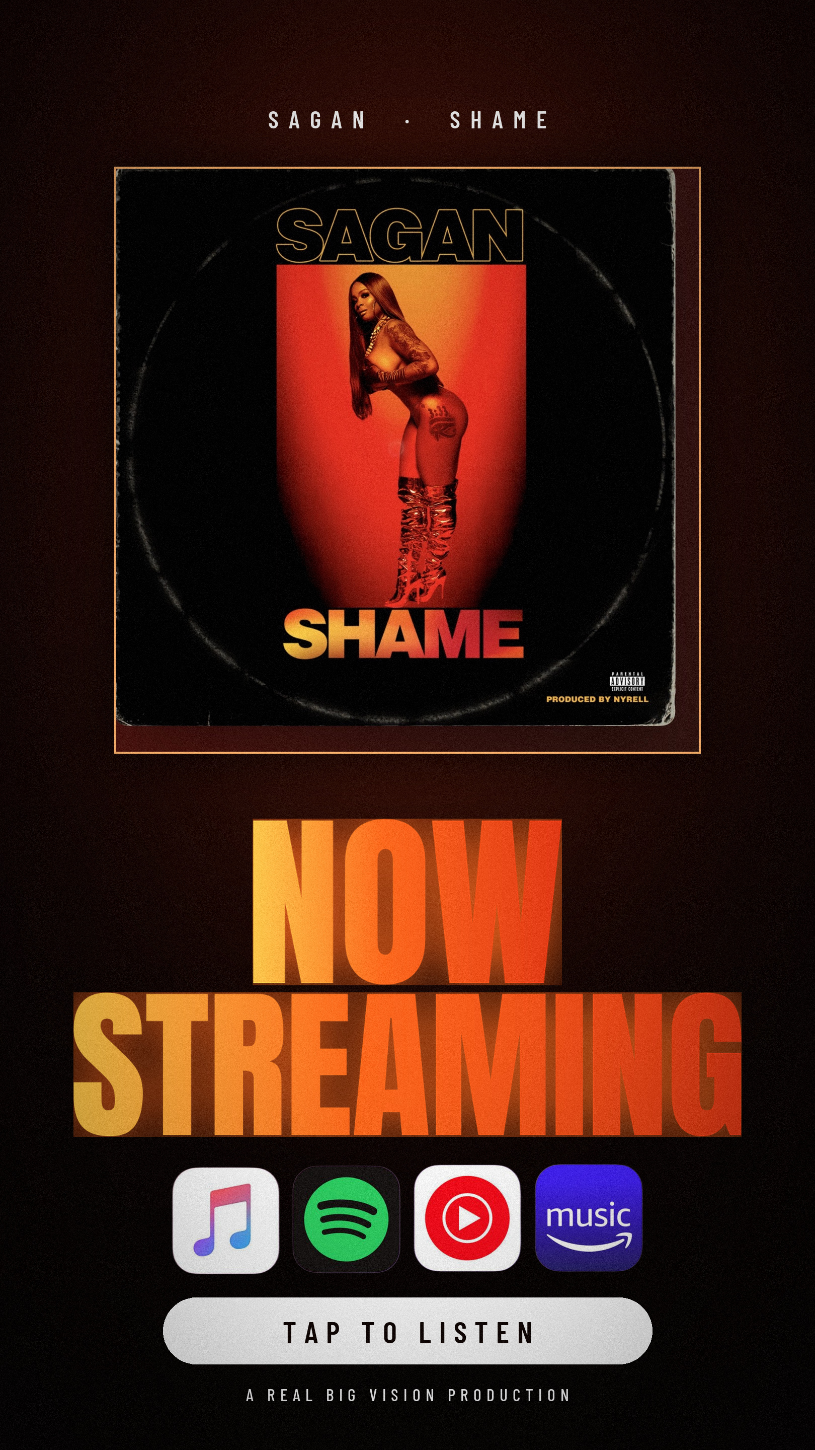 Sagan Shame rollout asset — Now Streaming — Story