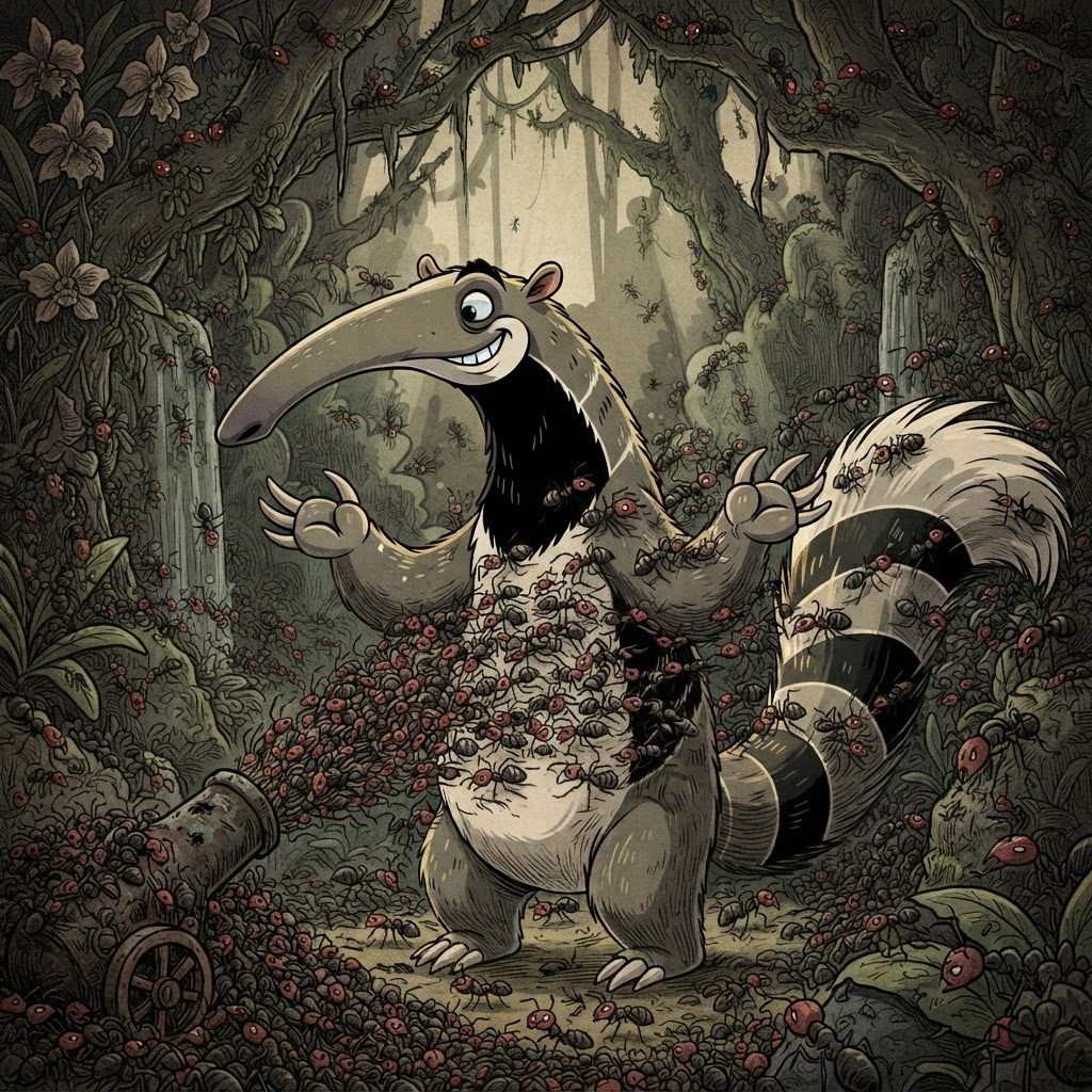 Bullet ants fired from cannon at triumphant anteater